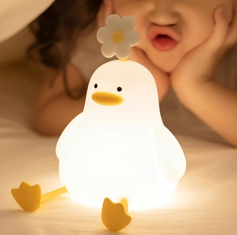 Luminária Infantil Abajur Siliconado Pato Florzinha Luz Quente LE-5861