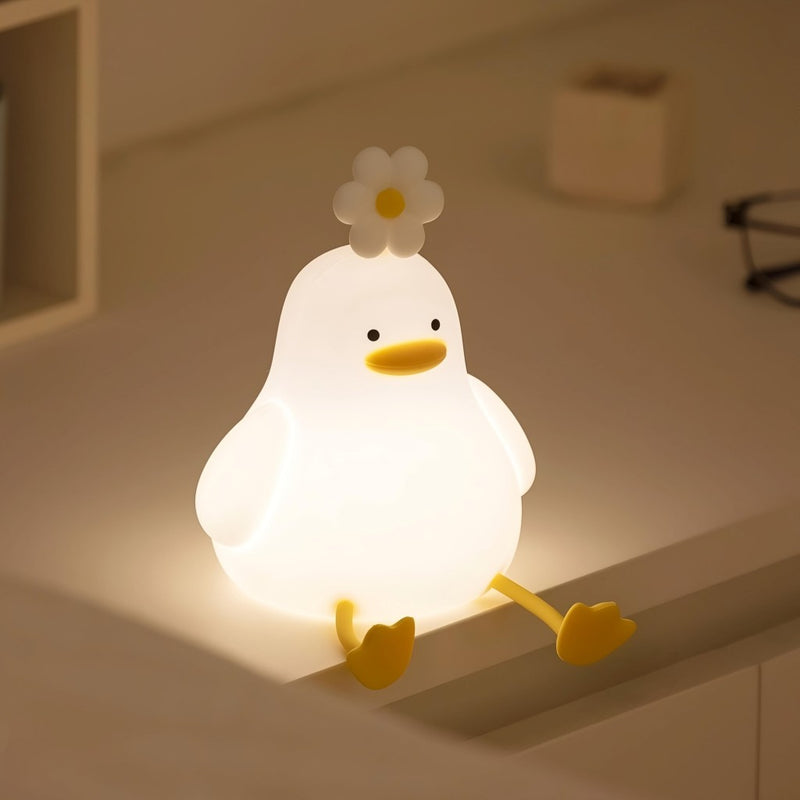 Luminária Infantil Abajur Siliconado Pato Florzinha Luz Quente LE-5861