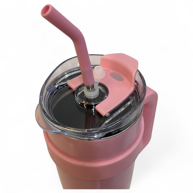 Copo Térmico Grande com Canudo e Alça – 1200ml Inox Kreiz KR CBB01 - Rosa